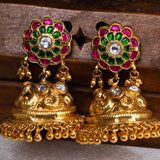 Deep Nakas Multi colour Kundan With Moissanite Jhumkas in 24kt Gold polish