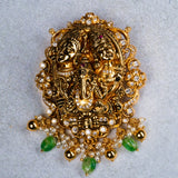 Deep Nakas Shiva Parvathi And Ganesha With Cz in Pendant With Earrings  24kt Gold Polish
