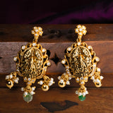 Deep Nakas Shiva Parvathi And Ganesha With Cz in Pendant With Earrings  24kt Gold Polish