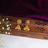 Deep Nakas Flower Shaped With Green Stones Gold Plated Jhumkas