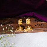 Deep Nakas Moissanite in Leaf With Peacock and White Pearls 24kt Gold Polished Jhumkas