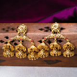 Deep Nakas 3 Layerd Droplets Flower 24kt Gold Polished Earrings