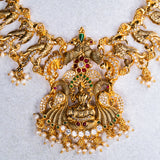 Deep Nakas Mahalakshmi  in Cz Studded With Green Kundan Short Necklace 24kt Gold Polish