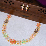 Floral garden in Multi Colour Avikam Short Necklace With Earrings 18kt Gold Polish
