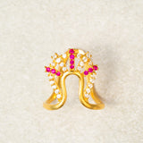 Pink And White Cz Studded Vanki Ring 18kt Gold Polish