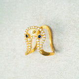 Blue And White Cz Studed Vanki Ring 18kt Gold Polish