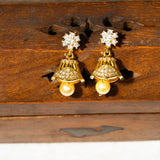 Flower in CZ Studded  Bell Bottom Earrings 18kt Gold Polish