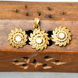 Flower pendant With Earrings in Moissanite 18kt Gold Polish