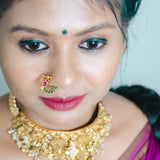 Deep Nakas Green Kundan Studded With Parrot Nosepin 24kt Gold polish