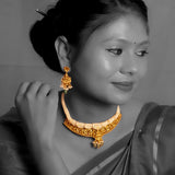 Deep Nakas Lakshmi studded With Green Polkis, CZ And Pearls Short Necklace in 24kt Gold Polish