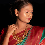 Deep Nakas Mahalakshmi  in Cz Studded With Green Kundan Short Necklace 24kt Gold Polish