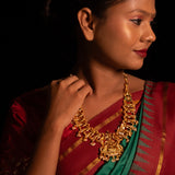 Deep Nakas Mahalakshmi  in Cz Studded With Green Kundan Short Necklace 24kt Gold Polish
