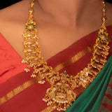 Deep Nakas Mahalakshmi  in Cz Studded With Green Kundan Short Necklace 24kt Gold Polish