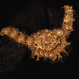 Deep Nakas Sunflower in CZ Studded with Green Polkis Short Necklace 24kt Gold Polish