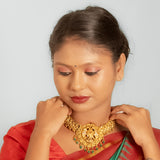 Deep Nakas Gandaberunda In CZ Studded Short Necklace 24kt Gold polish