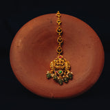 Deep Nakas Lakskhmi in Pink And Green Kundan Maangtikka 24kt Gold Polish