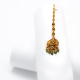 Deep Nakas Lakskhmi in Pink And Green Kundan Maangtikka 24kt Gold Polish