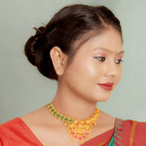 Deep Nakas Dhanya Lakshmi With Green Gem Stone Short Necklace 24kt Gold Polish