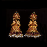 Deep Nakas Chandbali Jhumkas with White pearl 24kt Gold Polish