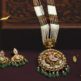 Deep Nakas Peacock Kundan Necklace with Pink Stone And Green  Earrings 24kt Gold polished