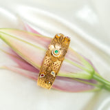 Deep Naka Flower Design Round Shape With Leaf Kundan Bangle With Likely Green and Pink Ruby 24kt Gold polished