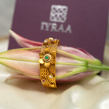 Deep Naka Flower Design Round Shape With Leaf Kundan Bangle With Likely Green and Pink Ruby 24kt Gold polished