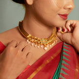 Deep Nakas Toned Choker Necklace With Matching Earrings Floral And Leaf Designs Kundan Green and Pink Ruby 24kt Gold polished