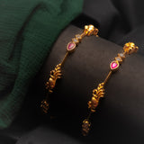 Deep Naka Pink White Ruby Peacock Bangles Kundan 24kt Gold polished