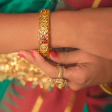 Deep Naka Flower With Mahalakshmi Bangles Kundan White And Red Ruby 24kt Gold polished