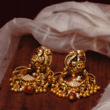 Deep Naka Moon Shape Peacock Pearl Earrings Chandbali Kundan Pumpkin Beads 24kt Gold polished