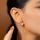 Half Star With Flower Earring In Rose Gold (5B)