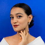 Baguette Cut Earrings With Pearl Droplets  In Rose Gold