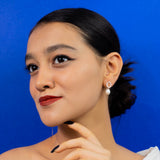 Baguette Cut Earrings With Pearl Droplets  In Rose Gold