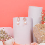 Baguette Cut Earrings With Pearl Droplets  In Rose Gold