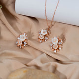 Cosmic ocean's Garden MOP Pendant with Earrings Rose Gold