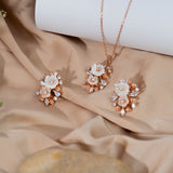 Cosmic ocean's Garden MOP Pendant with Earrings Rose Gold