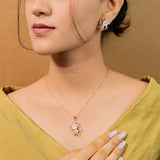 Cosmic ocean's Blossom Garden MOP Pendant with Earrings Rose Gold