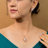 Cosmic ocean's Blossom Garden MOP Pendant with Earrings Rose Gold