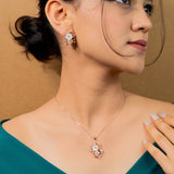 Cosmic ocean's Blossom Garden MOP Pendant with Earrings Rose Gold