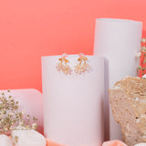 Garden Serenity : Mother Of Pearl Flower Droplet Earrings in Yellow Gold