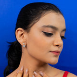 Double Heart Halo Drop Earrings in White Gold