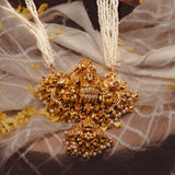 Deep Nakas Gajalakshmi in pearls long Necklace with CZ Studed 24kt Gold Polish