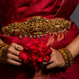 Deep Nakas Ganesha With Cz Waistbelt/Vaddanam in 24kt Gold Polish