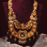 Deep Nakas Bagya Lakshmi With Green Polkis Long Necklace 24kt Gold Polish