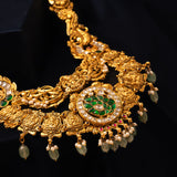 Deep Nakas Bagya Lakshmi With Green Polkis Long Necklace 24kt Gold Polish