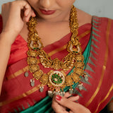 Deep Nakas Bagya Lakshmi With Green Polkis Long Necklace 24kt Gold Polish