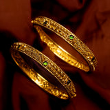 Deep Nakas With Green Leaf Kundan 24kt Gold Plated Bangales