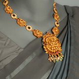 Padmavathi Necklace with Green stones in 24kt Antique Gold polish