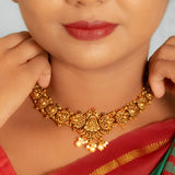 Deep Nakas Peacock With Pearls  Short Necklace 24kt Gold Polish