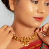 Deep Nakas Peacock With Pearls  Short Necklace 24kt Gold Polish